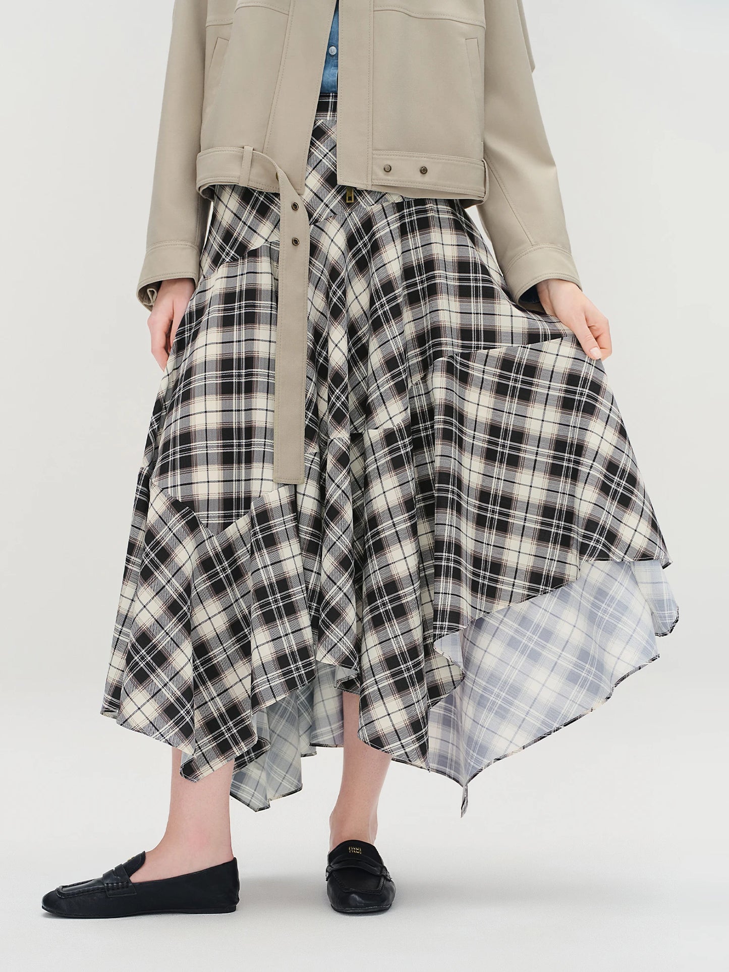 Checkered A-Line Maxi Skirt