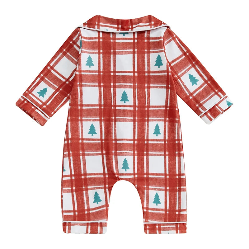 Christmas Pajama Romper - Baby Boys Girls Xmas Tree Plaid Jumpsuit