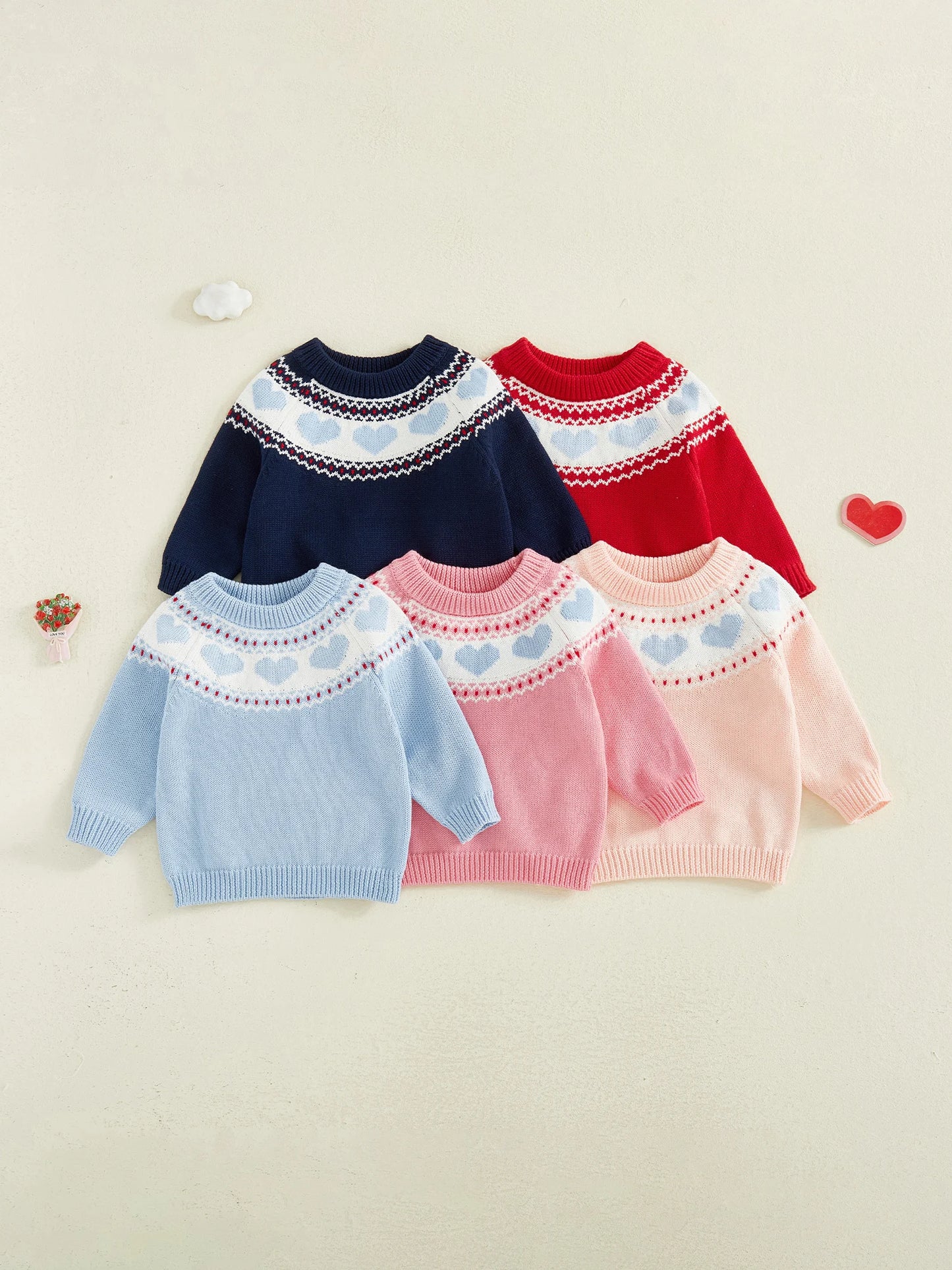 Valentine's Day Heart Pattern Sweater - Toddler & Kids Crewneck Pullover