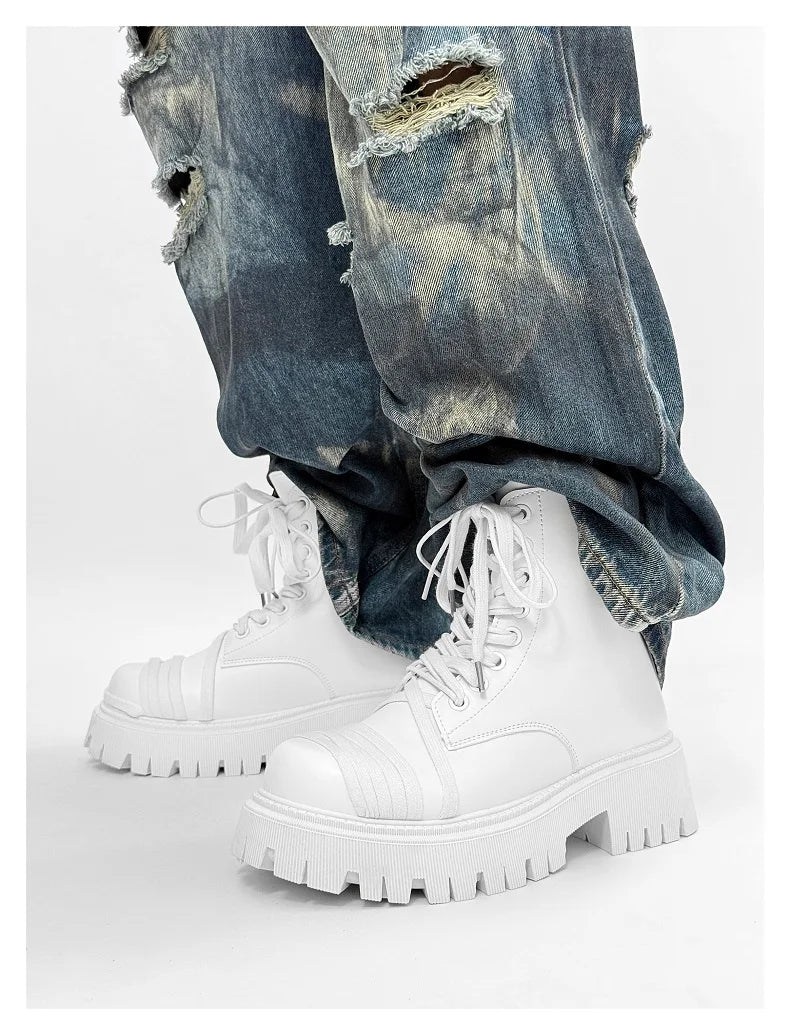 Men's Leather Platform Motorcycle Boots - Retro Street Ankle Sneakers