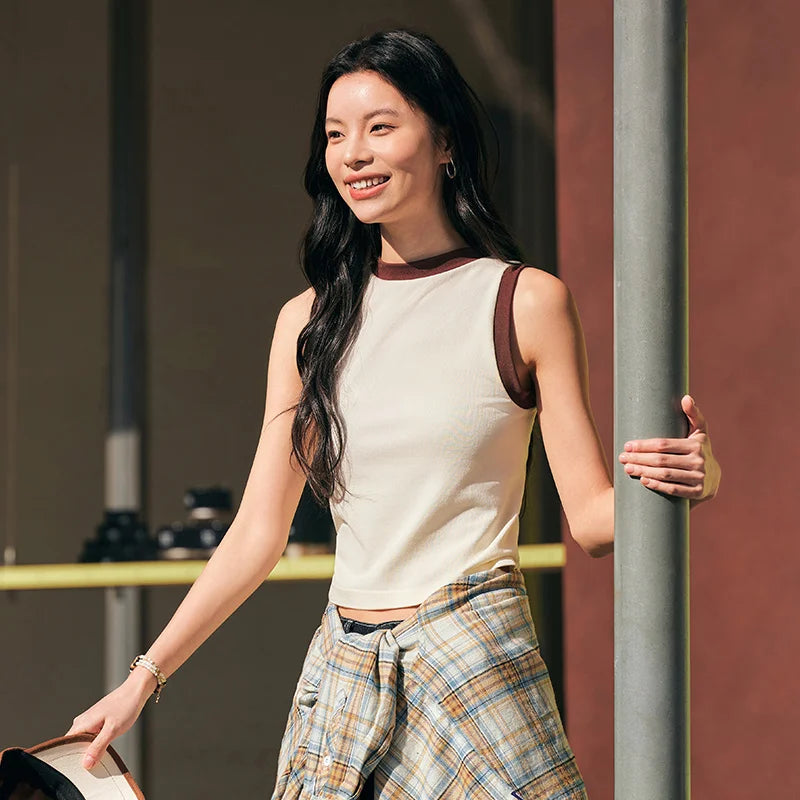 Women's Color-Block Round Neck Camisole - Slim Fit Vest Top