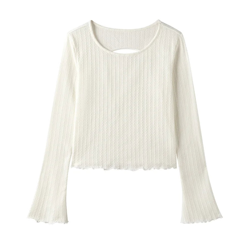 Hollow Out Base Layer Top - Slim Fit Lettuce Trim Undershirt