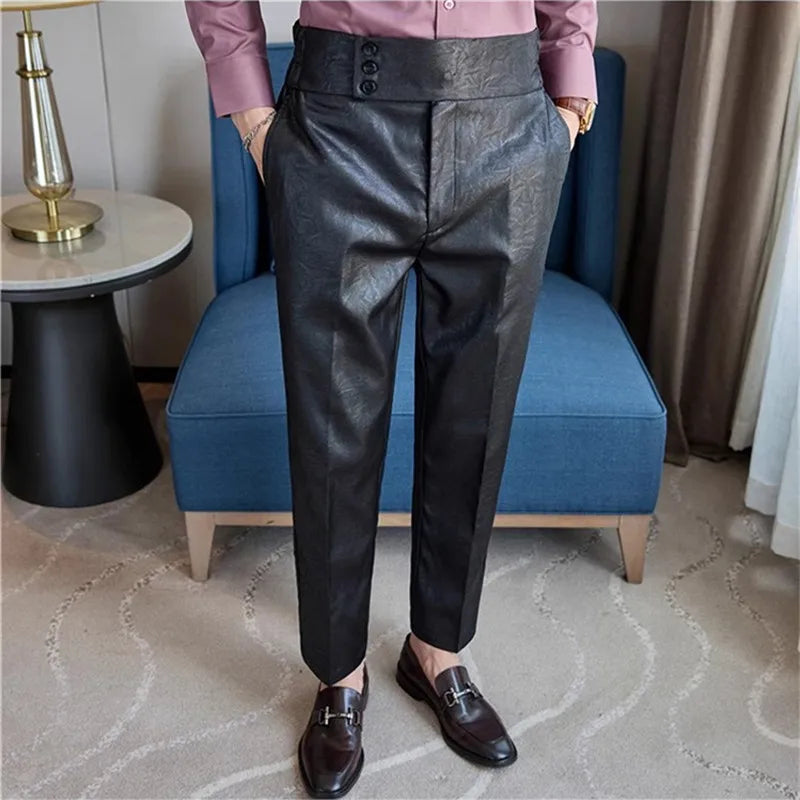 Men's Spring Autumn High Waist Smart Straight Trousers