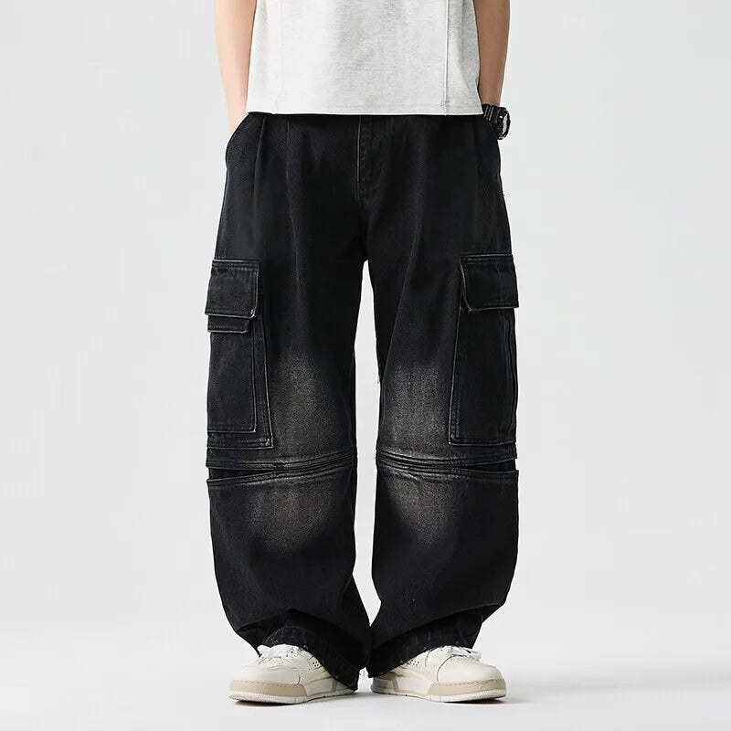 Men's Wide Leg Denim Jeans - Vintage Casual Loose Fit Trousers