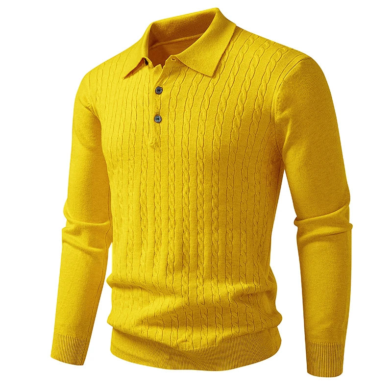 Turn Down Collar Knitted Pullover - Smart Casual Slim Fit Sweater