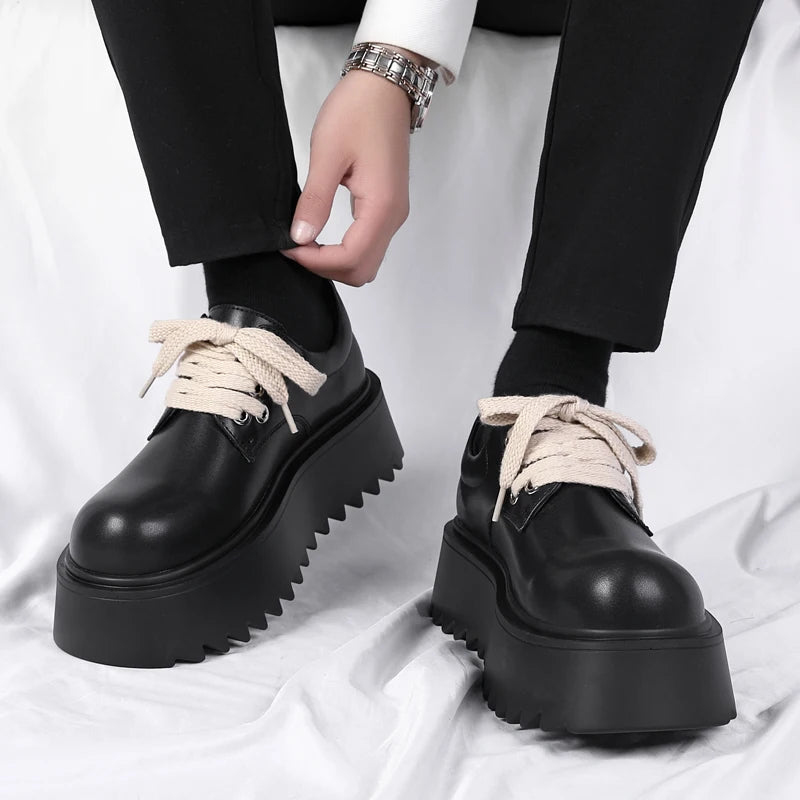 Men’s Platform Casual Genuine Leather Thick Sole British Shoes