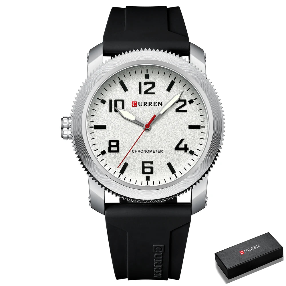 Fashion Quartz Watch - Big Numeral Dial Business Wristwatch with Silicone Strap for Men