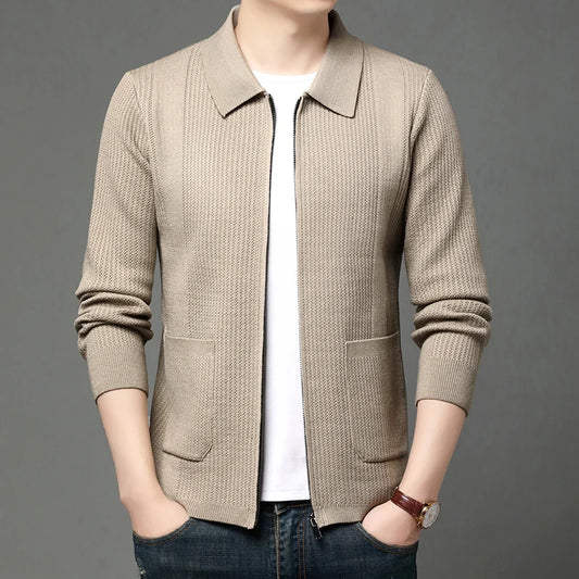 Men's Turn-Down Collar Knit Cardigan