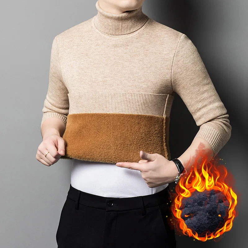 Winter Fleece Turtleneck Sweater - Warm Slim Fit Knit Pullover
