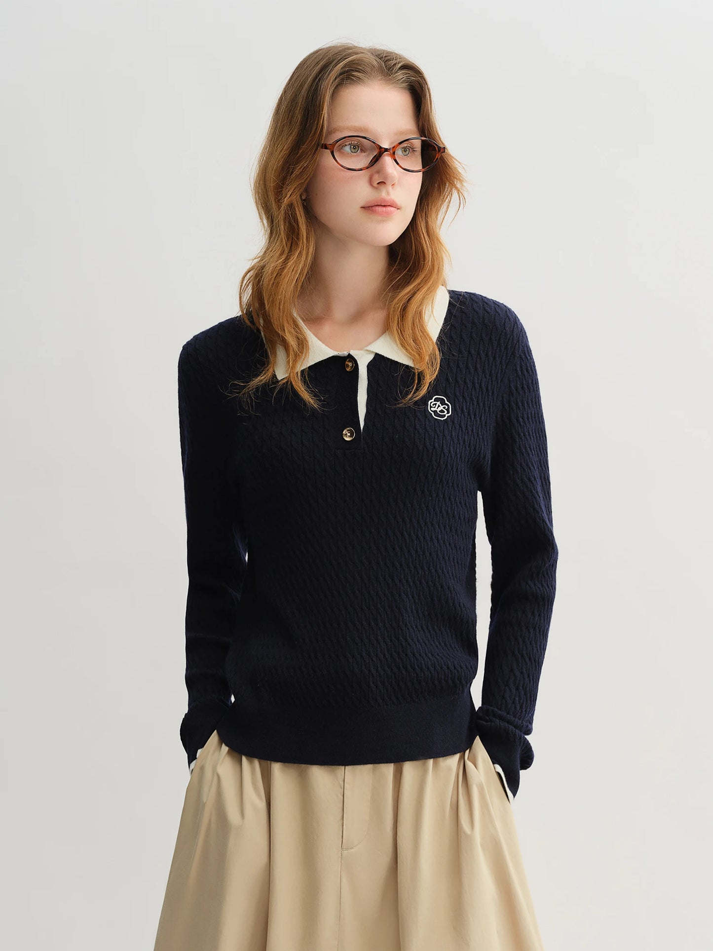 Ribbed Knit Polo Top - Relaxed Fit Collared Pullover
