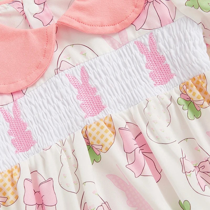 Baby Girls Easter Rabbit Romper - Doll Collar Short Sleeve Bodysuit (0-18M)
