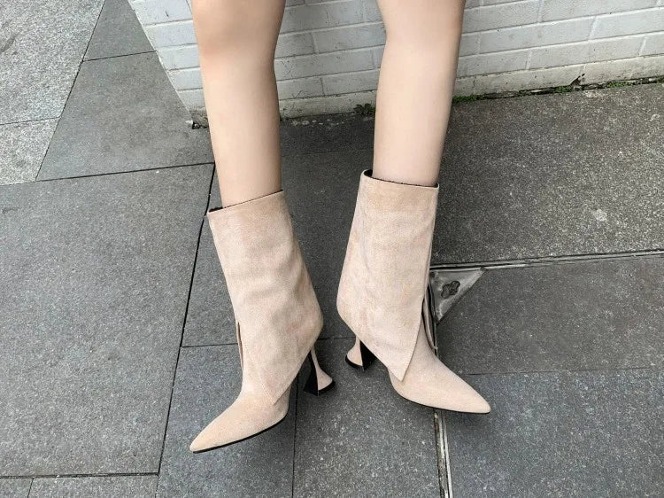 Women's Pointed Suede Short Plush Leather Ankle Boots