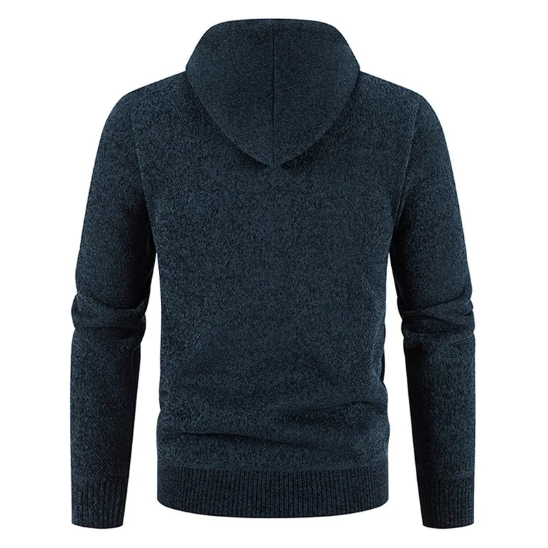 Men's Hooded Fleece Cardigan - Warm Knitted Sweater Jacket with Zipper
