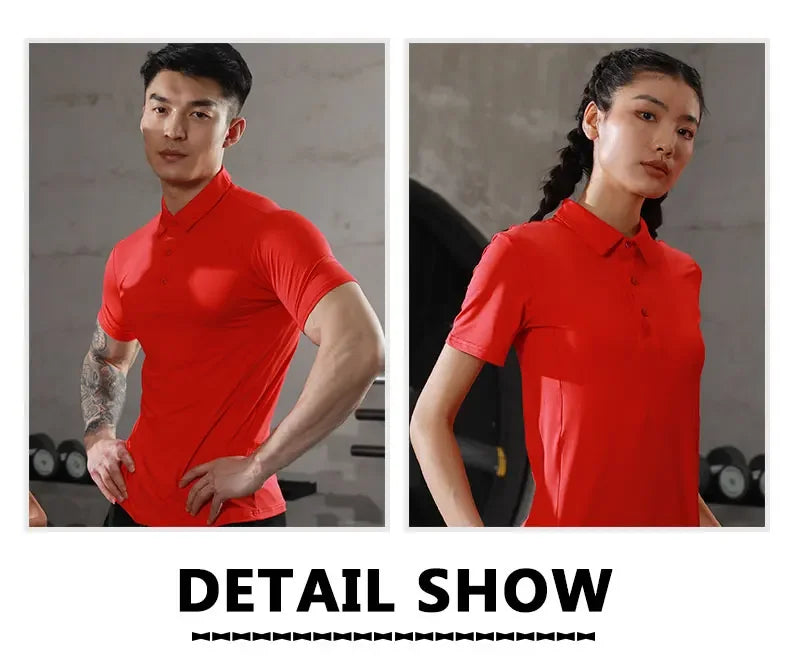 Men's Summer Casual Stretch Gym Muscle Fit Shirt Sports  Quick Dry Ice Silk Short Sleeve Golf Polo Lapel T-Shirt