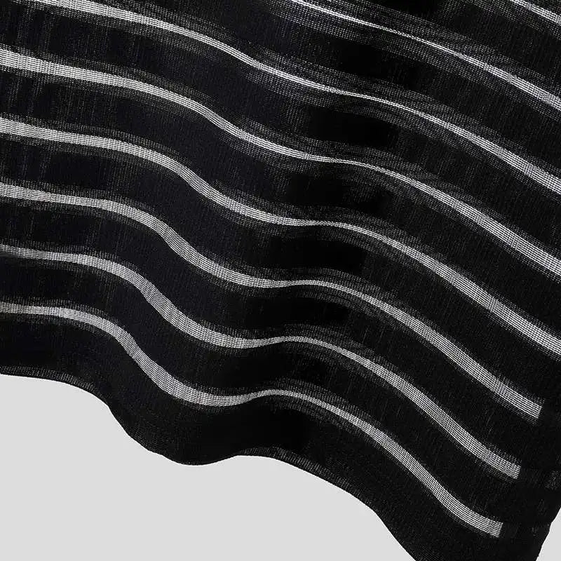 Men's Mesh Striped Round Neck Short Sleeve Transparent T-Shirt