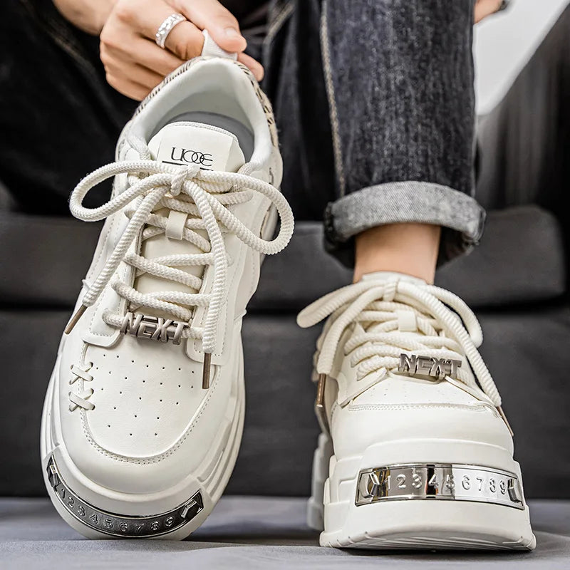 Men's Platform Sneakers - Metal Detail Vulcanized Sports Shoes
