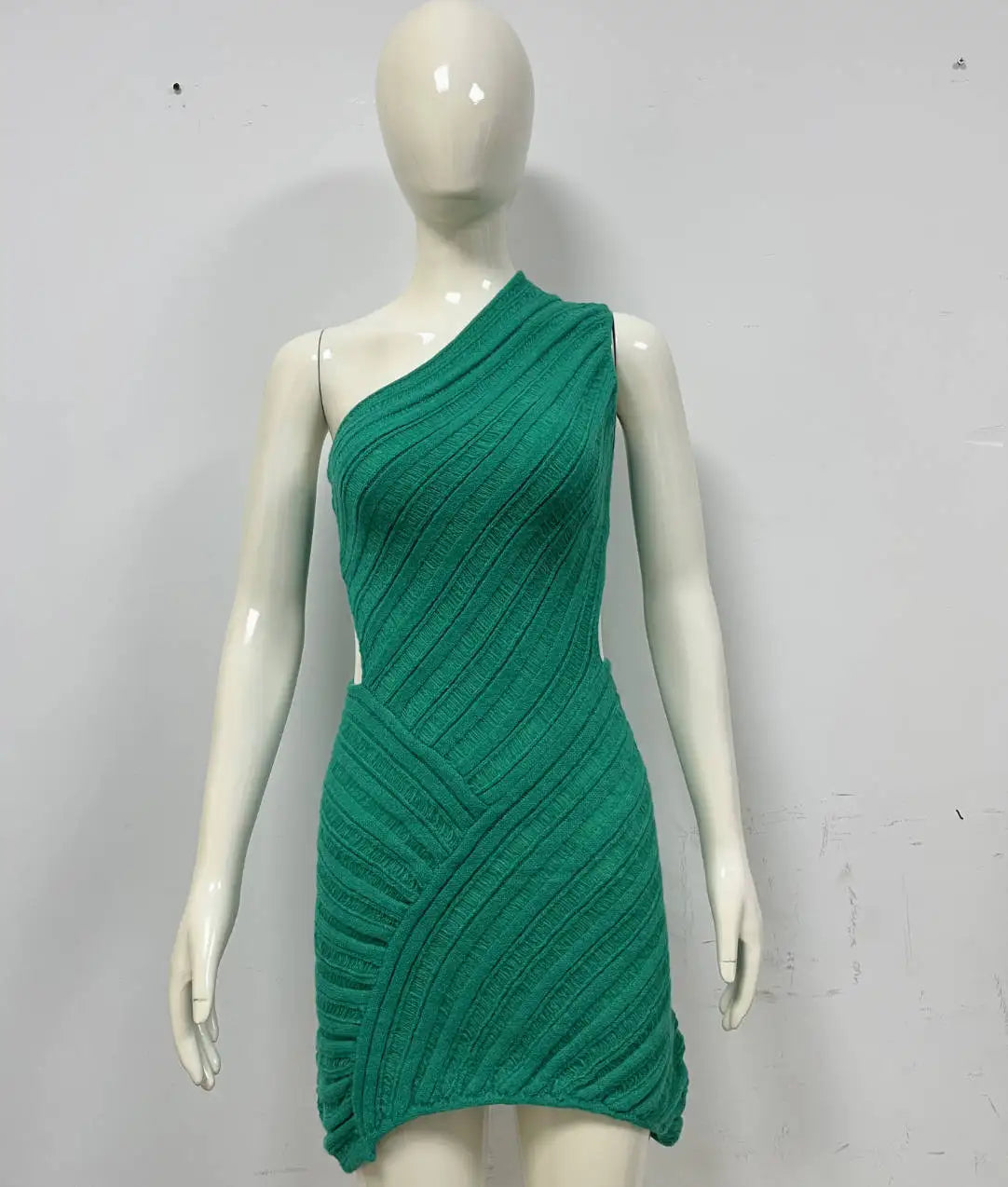 Women's Irregular Cut Out Knitted Mini One Shoulder Summer Sleeveless Bodycon Party Dress