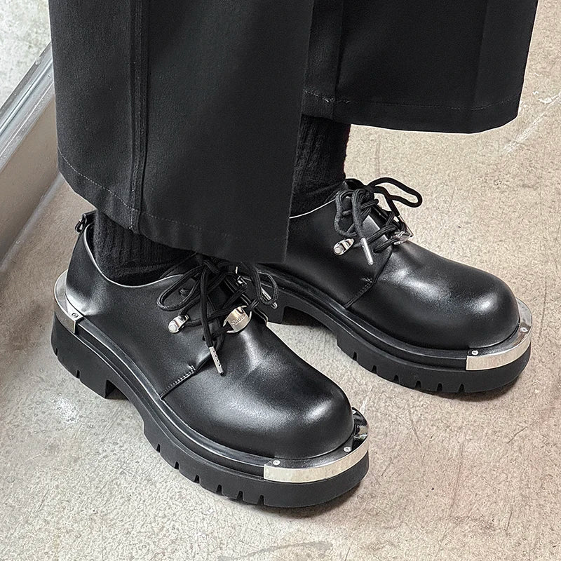 Men's Platform Derby Shoes - Genuine Leather Thick Sole