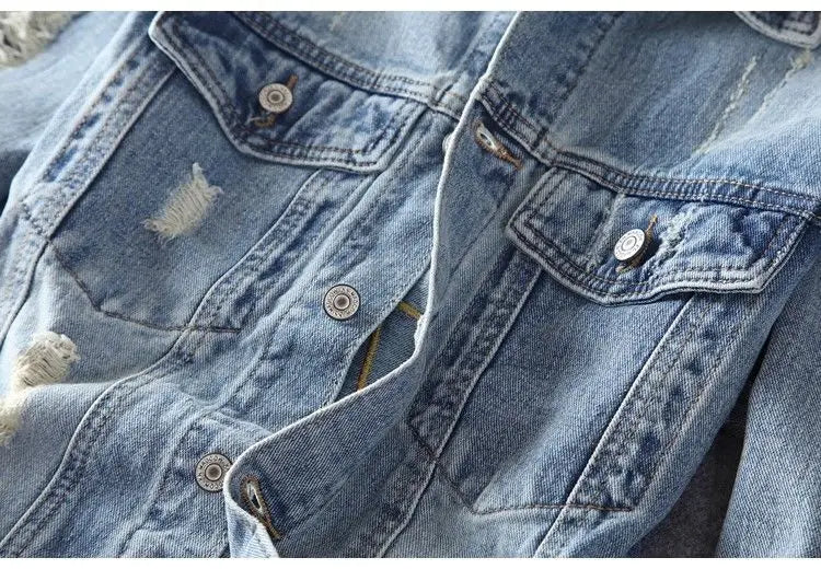 Men's Embroidered Denim Jacket - Retro Ripped Street Style