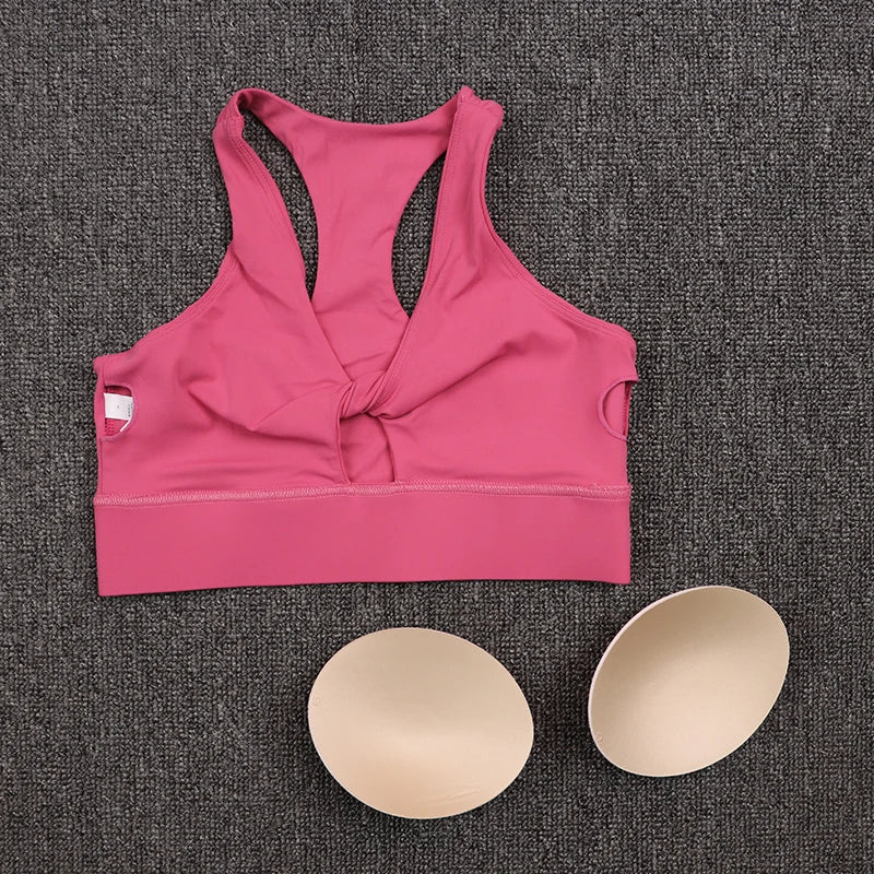 Halter Neck Yoga Crop Top Bra - Removable Chest Pad Elastic Breathable Sports Bra
