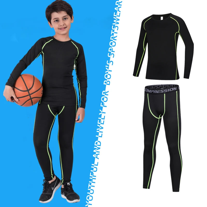 Kids Boy's Fitness Tracksuits Youth Warm Pants Top Underwear Tight Sports Compression Running Basketball Sportswear