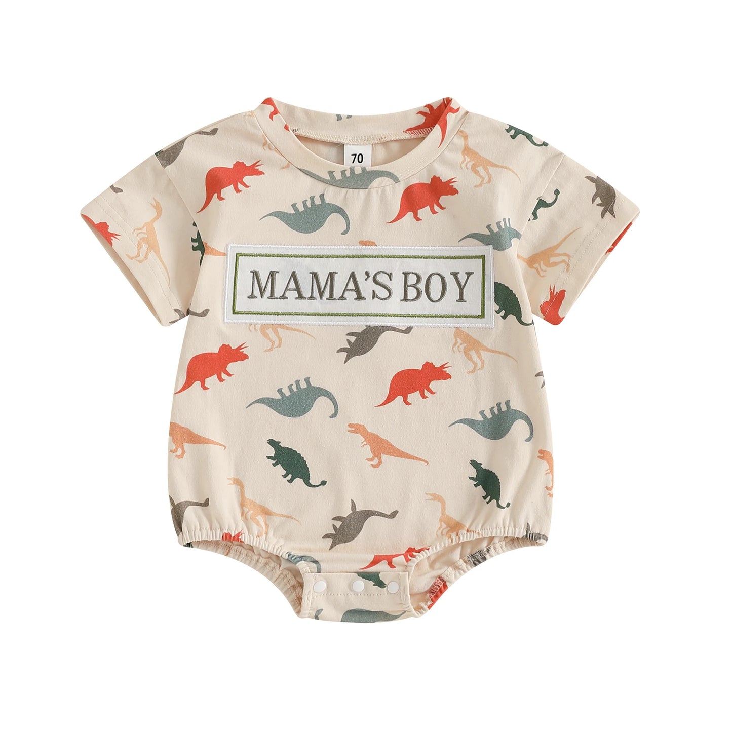 Baby Boys Dinosaur Romper - Letter Embroidery Short Sleeve Bodysuit (0-18M)