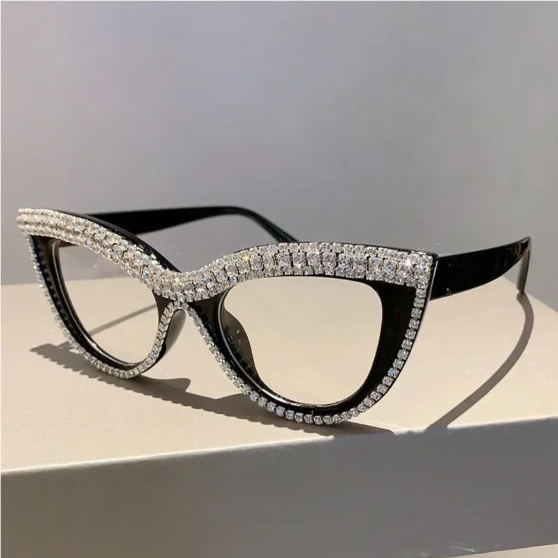 Women's 2 Pairs Per Set Cat Eye Glasses with Rhinestones Optical Frames Trendy Chic Casual Decor Eyeglasses