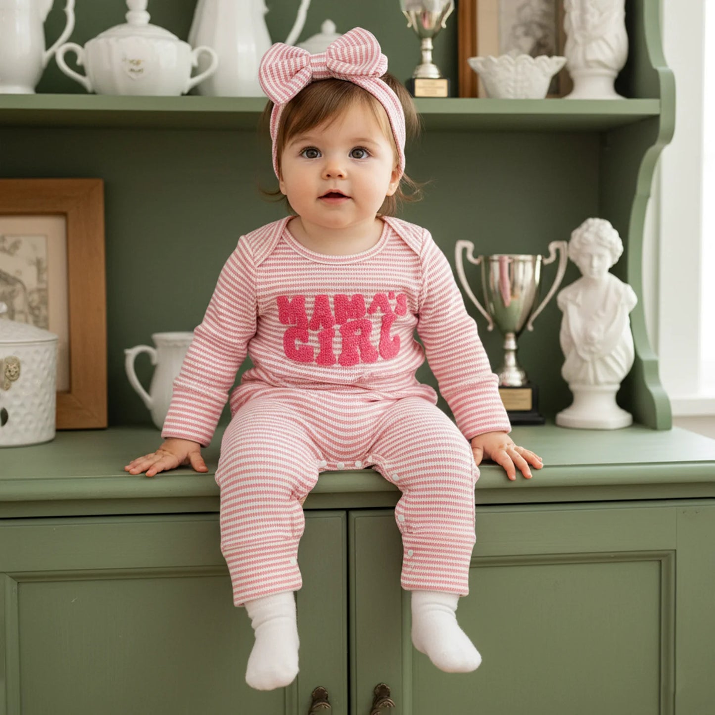 Baby 2-Piece Romper Outfit Set - Letter Embroidery Jumpsuit & Headband