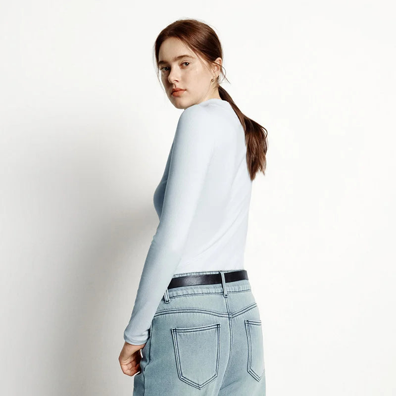 Women's Mock Neck Thermal Base Layer - Slim Fit Brushed Fabric with Embroidery