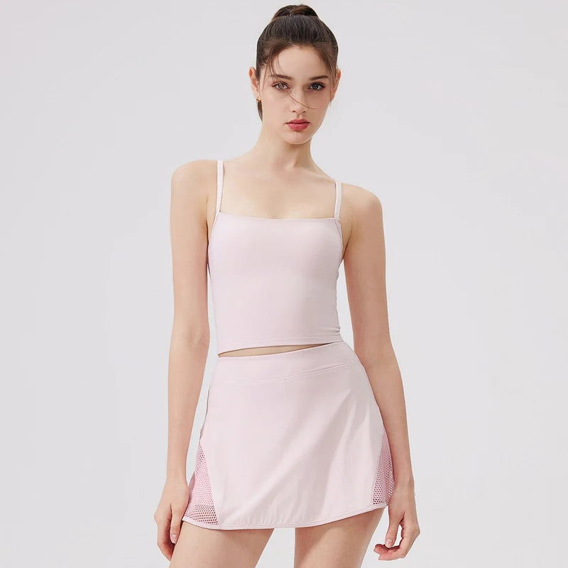 Women's Two-Piece Fitness Set with Golf Skort - Summer Tennis & Yoga Activewear