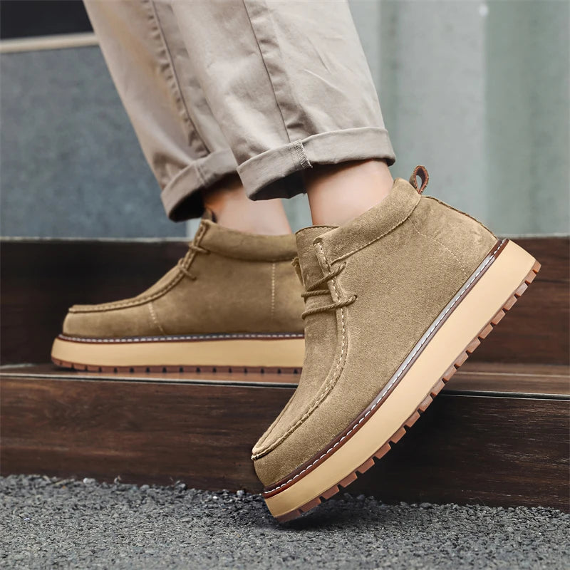 Men's Platform Ankle Boots - Suede Lace-Up Work Boots
