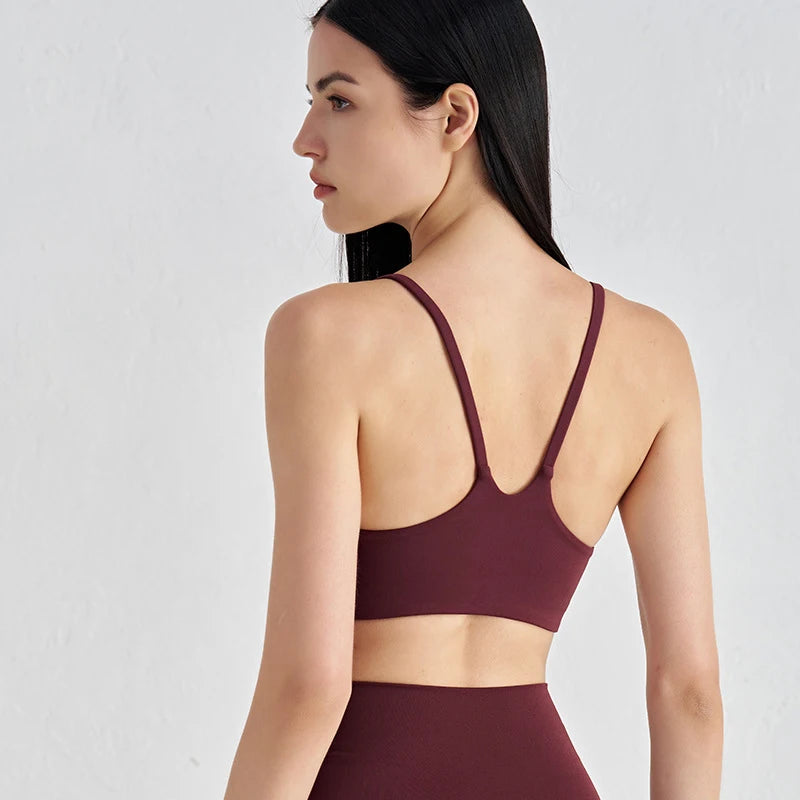 Nylon Spandex Yoga Bra Top - Removable Pads & Adjustable Straps