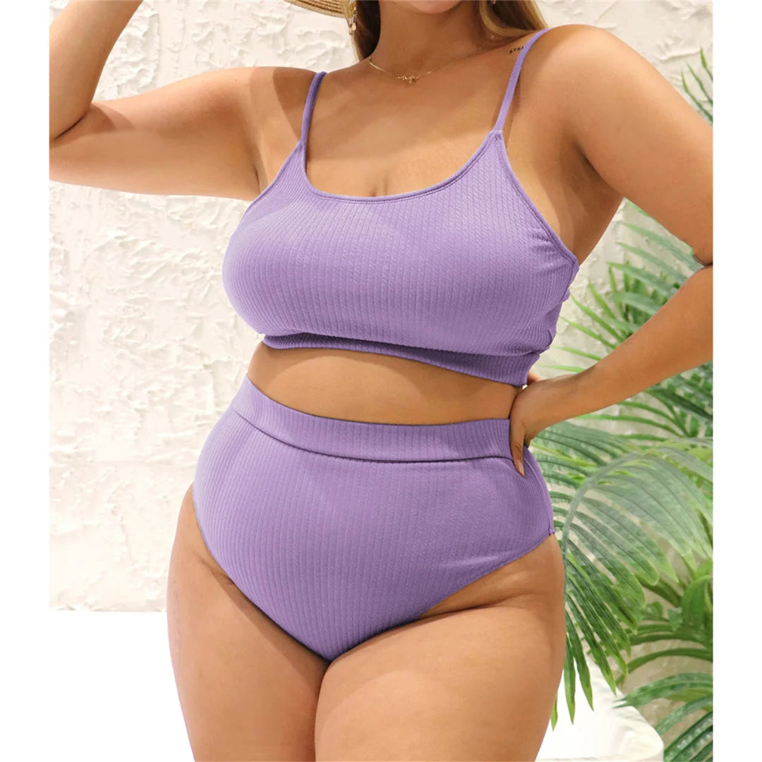 Ribbed Bikini Set - High Waist Two Piece Swimsuit