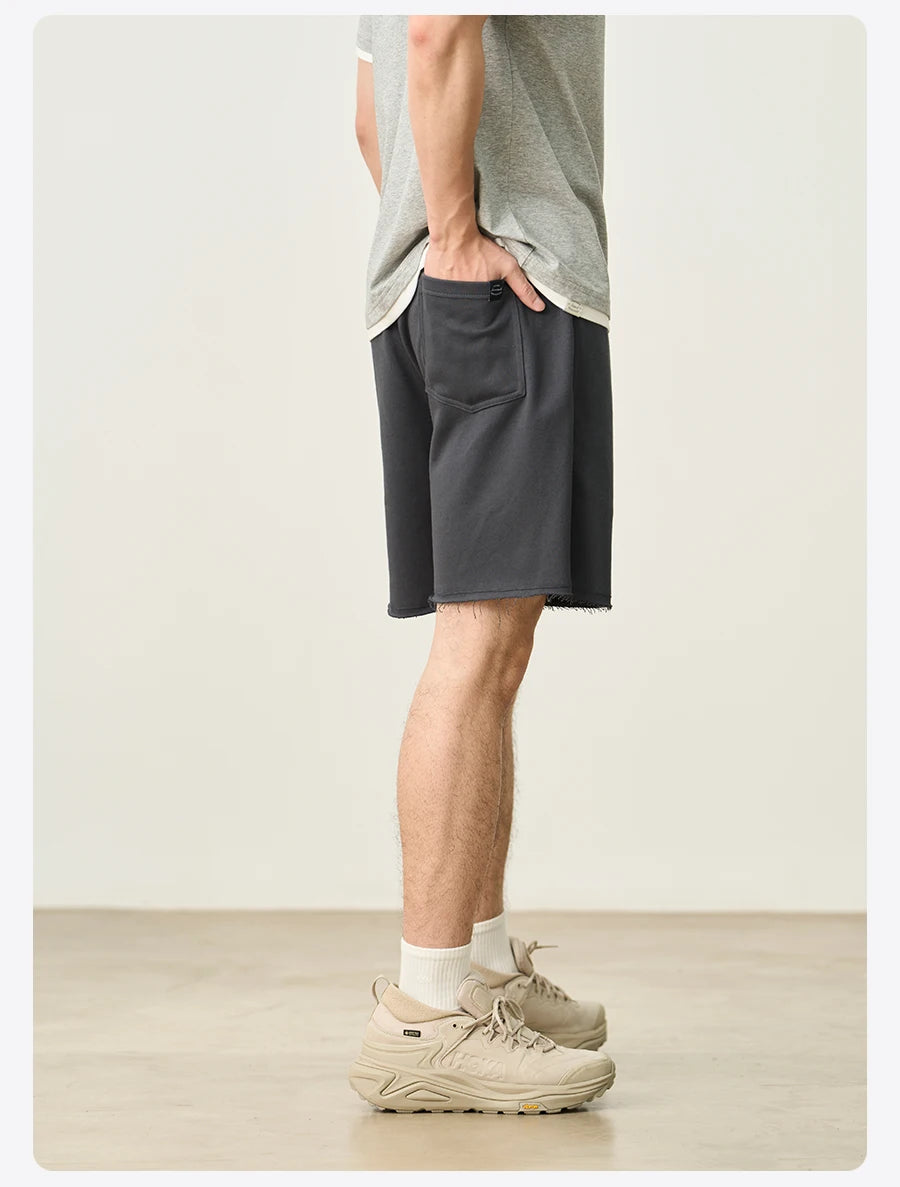 Men's Oversize Athletic Shorts - 390gsm Drawstring Raw Hem Running Shorts