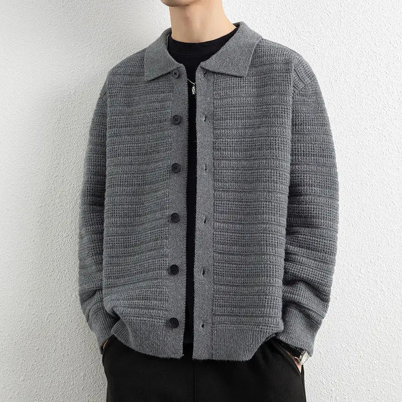 Men's Turn-Down Collar Cardigan Sweater Jacket