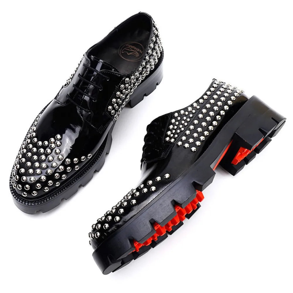 Men's Genuine Leather Lace up Metal Rivet Handmade Shoes