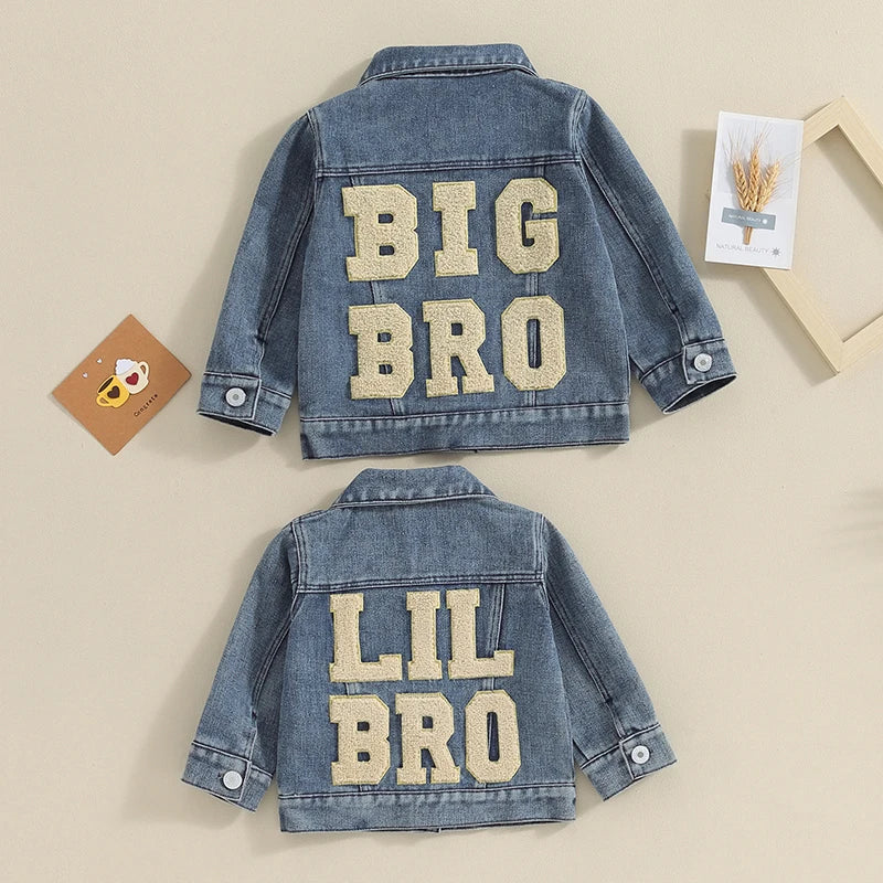 Toddler Baby Boys Letter Embroidery Button-Down Denim Jacket