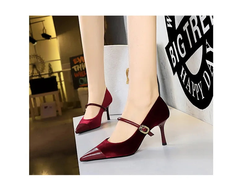 Suede Buckle Design Pumps - Pointed Toe Stilettos Available in 7cm and 10cm Heights