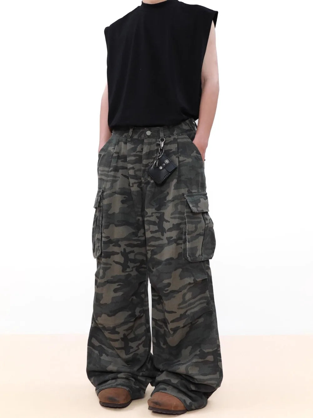Men's Vintage Multi-pocket Pleated Camouflage Overalls Camo Colossus Baggy Pants