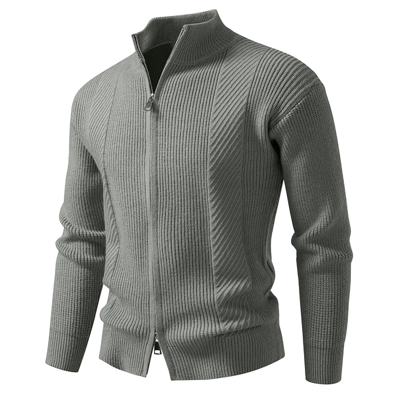 Stand Collar Zip Knit Sweatercoat - Smart Casual Cardigan Jacket