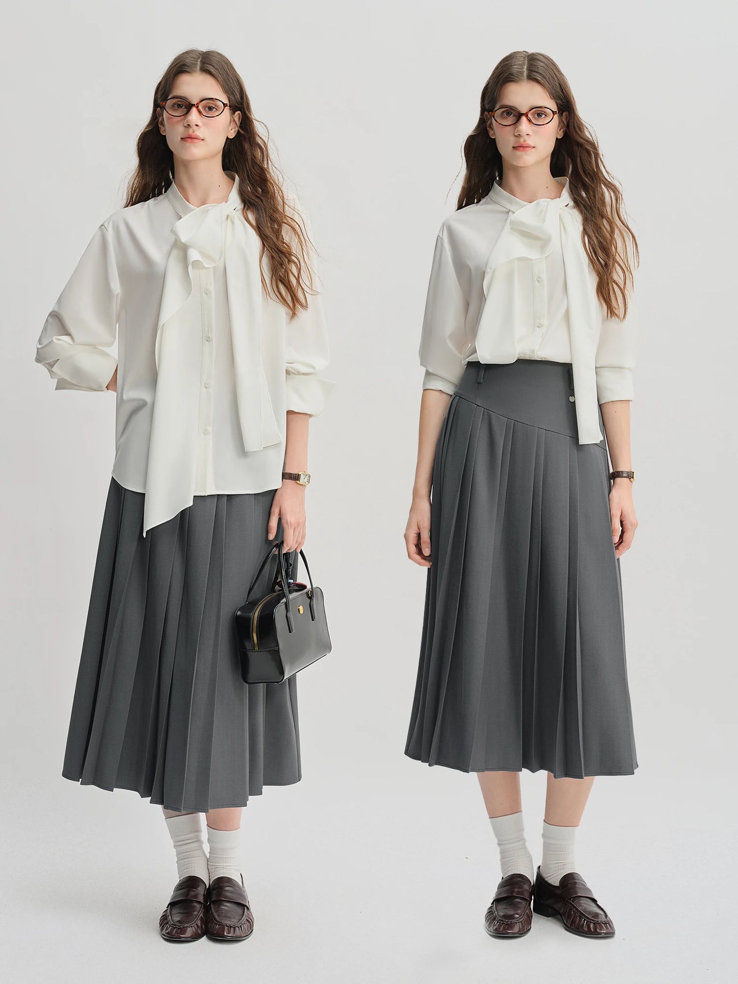 Ribbon Tie Blouse with Irregular Hem