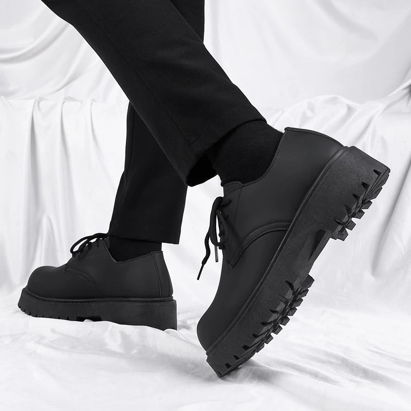 Men's Platform PU Leather  Lace-up Sneakers Thick Bottom British Shoes