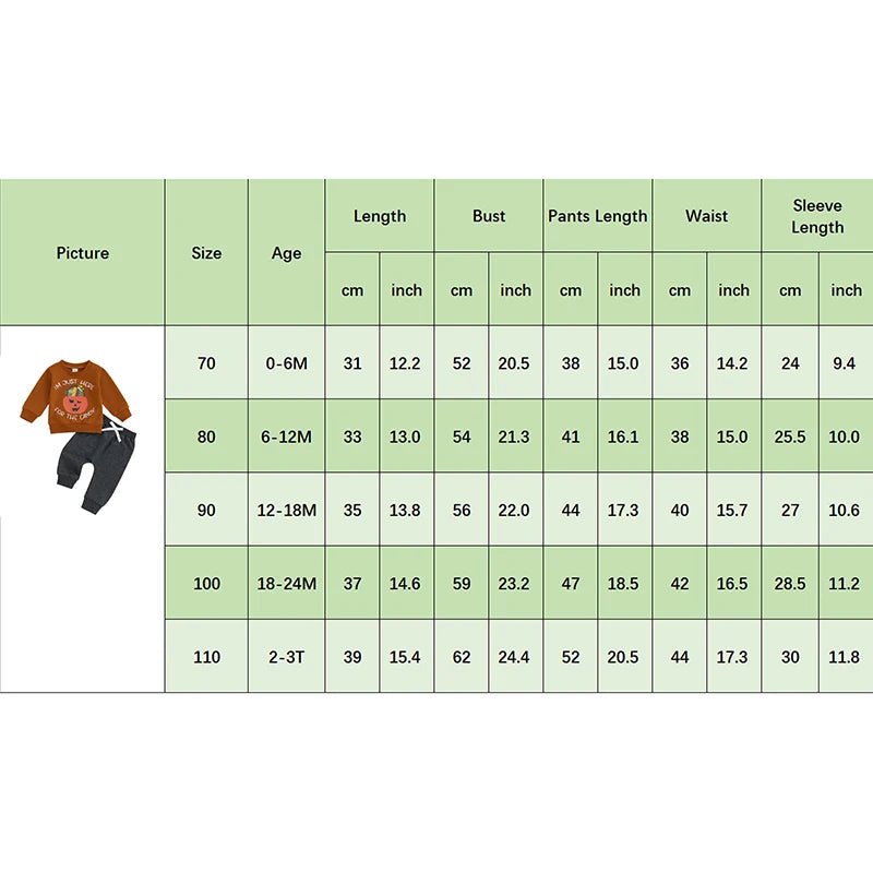 0-3Y Baby Boys Halloween Clothes Set - Pumpkin Letter Print Long Sleeve Sweatshirt Pocket Long Pants