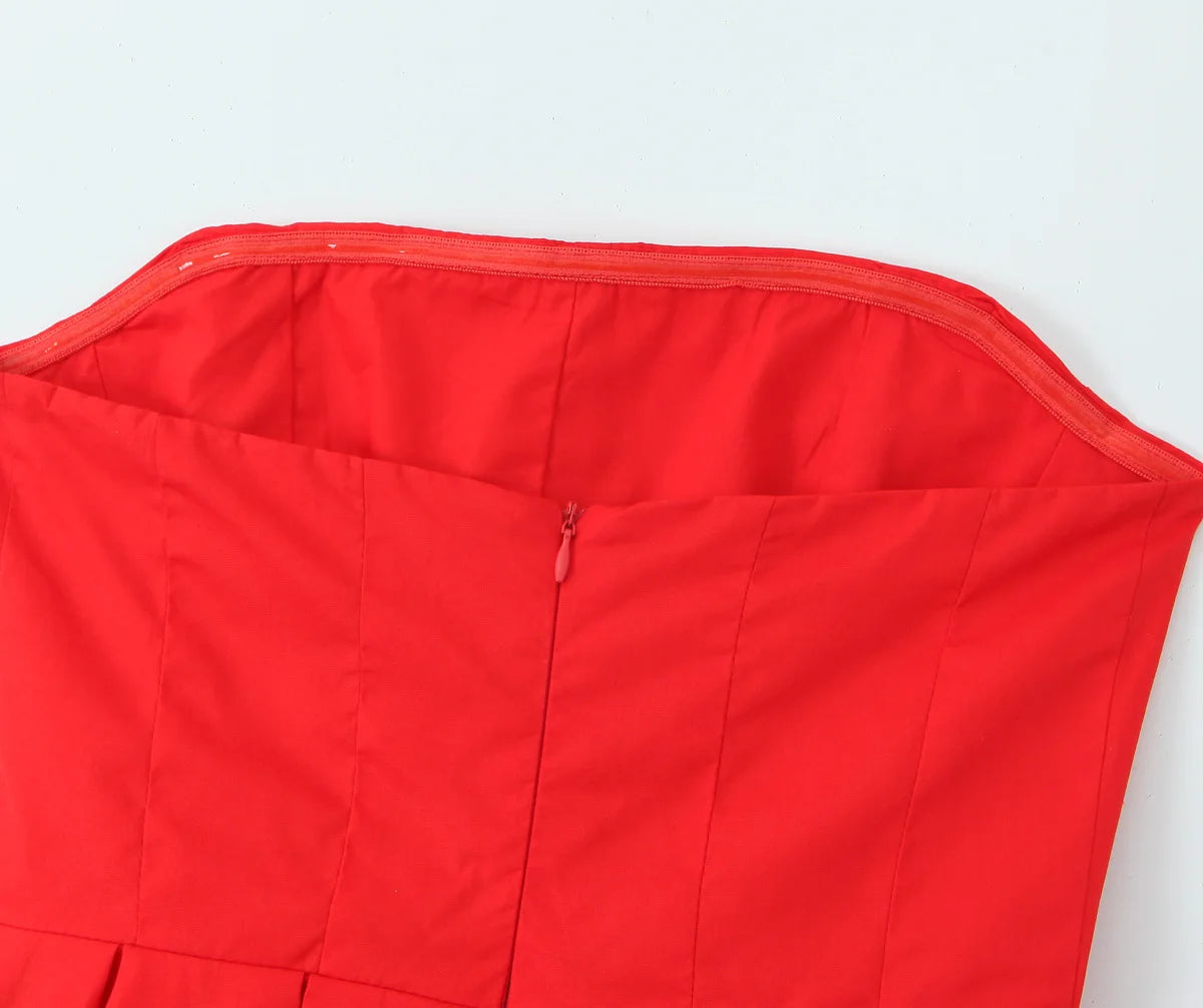 Pleated Hem Red Strapless Mini Dress - Elegant Party & Birthday Dress