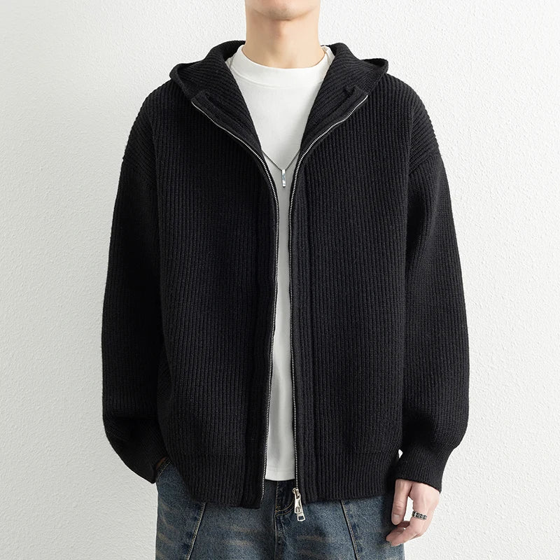 Hooded Zip Knit Sweatercoat - Casual Loose Fit Cardigan