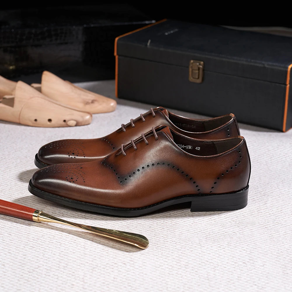 Men's Brogue Italian Genuine Leather Formal Classic Lace-Up Office Oxford Shoes