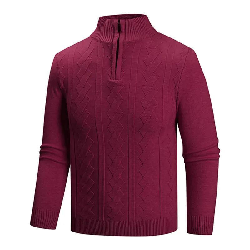 Solid Colour Half-Zip Stand Collar Knitted Sweater