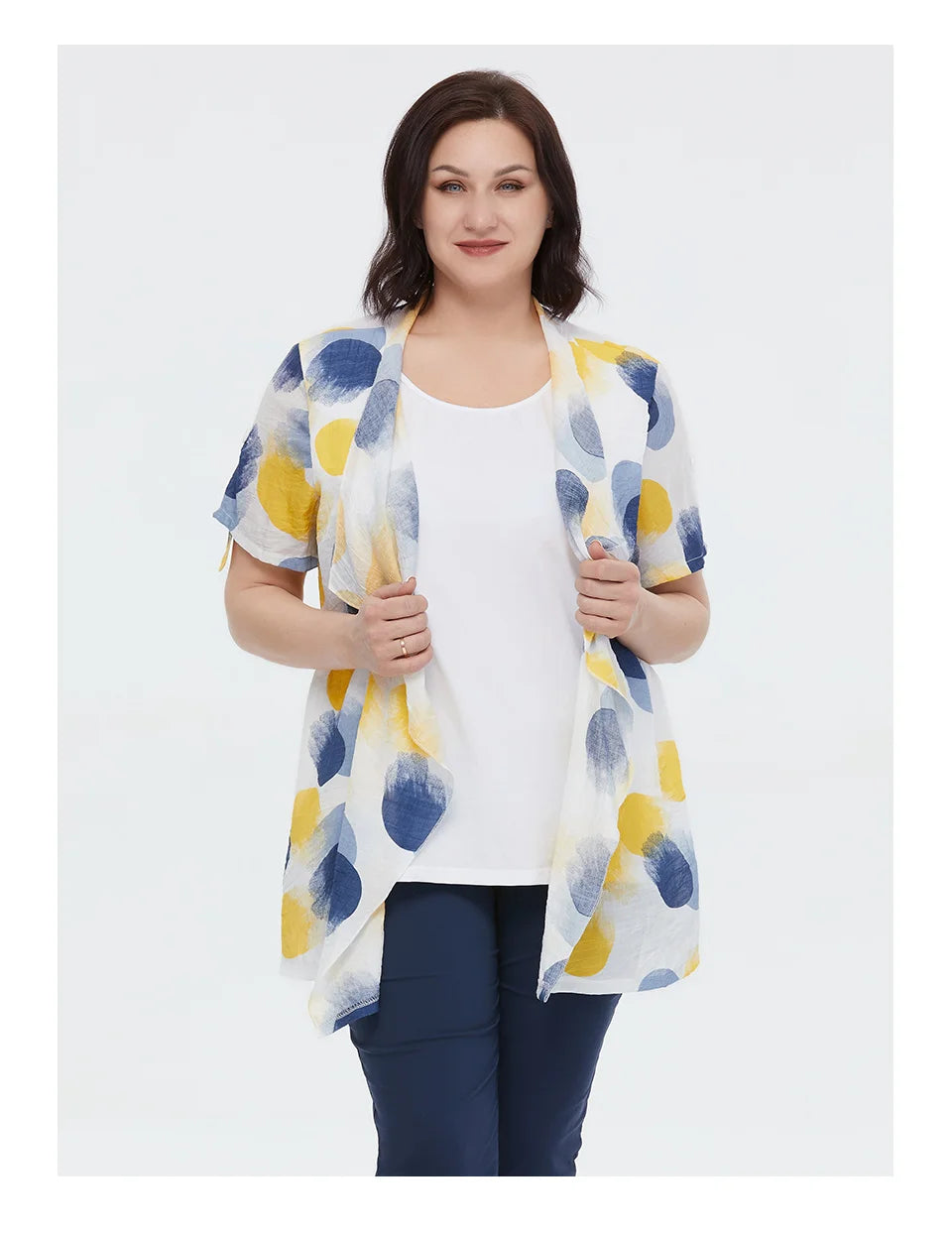 Women's Oversized Fake Two-Piece Print Shirt Blouse