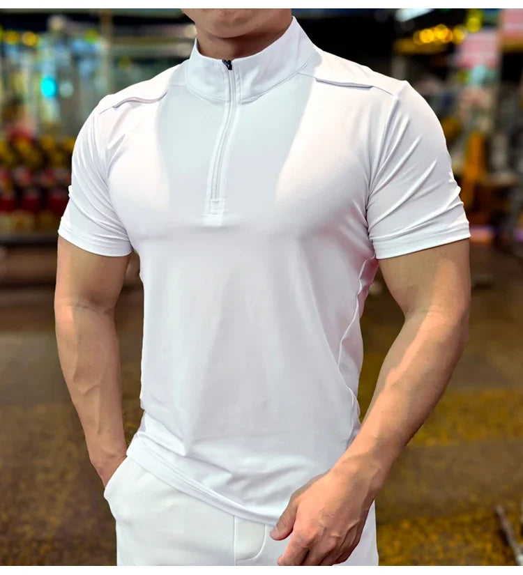 Men's Running Short Sleeve Fitness Muscle Fit Gym Jogging Sports Tennis Elastic Breathable T-Shirt