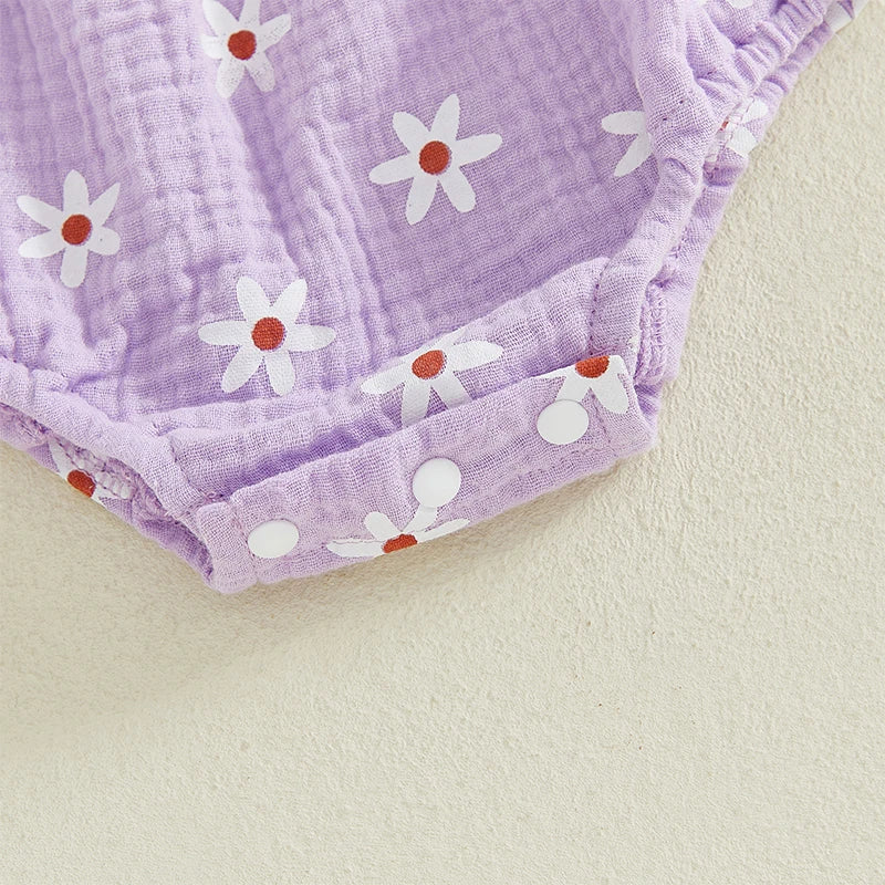 Baby Girls Summer Sunflower Romper - Off Shoulder Jumpsuit with Headband (0-18M)